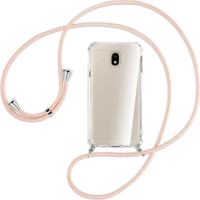 Produktbild von Handykette Backcover-Schutzhülle mit Band (Metall silberfarben) für Samsung Galaxy J3 2017 - rose peach