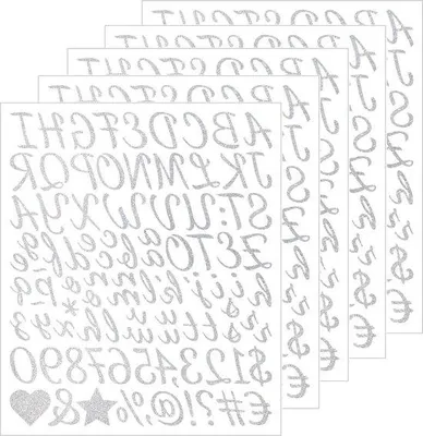 Image de Lettres adhésives argentées, 5 feuilles, 25 cm, autocollantes, en vinyle