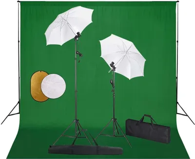 Produktbild von vidaXL Fotostudio-Set mit Leuchten, Schirmen, Hintergrund, Reflektor