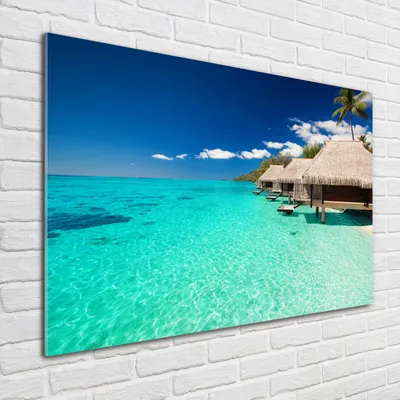 Produktbild von Tulup® Glas-Bild - 100 x 70 - Wandbild aus Glas - Wandkunst - Wandbild hinter gehärtetem Sicherheitsglas - Landschaften - Bungalows Wasser - Blau