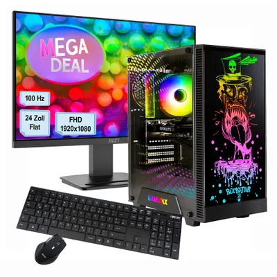 Produktbild von GAMEMAX Gaming-PC MegaDeal Rockstar Komplett-SET AMD Ryzen 5 5500 16GB RAM 1TB SSD RTX 3060 WIN11+ MSI PRO MP2412 Monitor 60cm (24") + Maus & Tastatur, KI-generiertes Bild