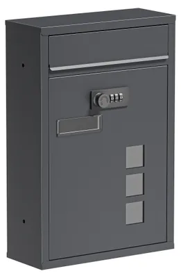 Produktbild von Wiltec Briefkasten anthrazit 215x320x90mm Briefkasten mit Zahlenschloss, Namensschild und Sichtfenster Postkasten aus pulverbeschichtetem Stahl