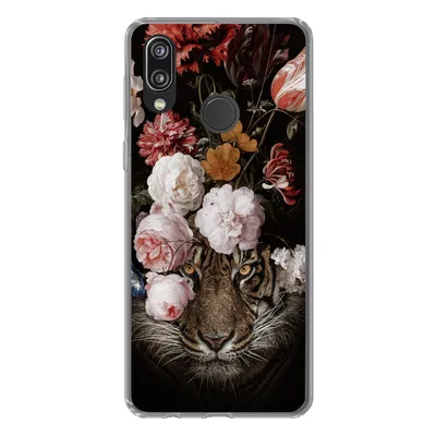 Produktbild von MuchoWow® Handyhülle Schutzhülle Hülle für Huawei P20 Lite (2020) Tiger - Blumen - Kunst Silikon Softcase Handy Hülle - Kartenhalter