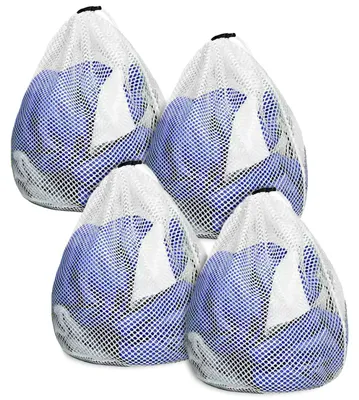 4 Wäschenetze 30x40 cm, Wäschebeutel mit Kordelzug, Weiß