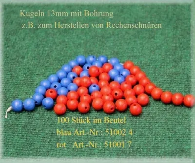 Produktbild von Holzkugeln 13mm mit Bohrung, rot, 100 Stück