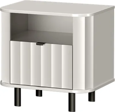 Produktbild von Belmy Nachttisch weiß 59 cm VELANO – modern Nachtkommode 1 Türen Rillenfronten