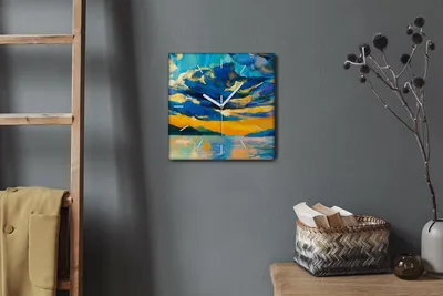 Produktbild von Coloray Hodiny Unikátní 30x30 cm  Tiché hodiny Pro obývací pokoj a kuchyň Nástěnné hodiny Plátno Bílé ručičky hodin - Sky mořského západu slunce