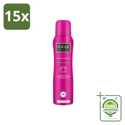 Immagine prodotto di 15 confezioni di deodorante profumato Vogue Women, formato grande (150 ml) – confezione da 15 pezzi