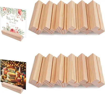 Produktbild von Holz Kartenhalter Set 12 Stück, Stabilität für Menüs und Fotos, 10 x 3 x 2 cm, für Feierlichkeiten
