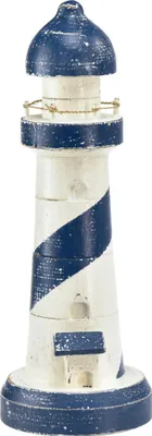 Produktbild von Leuchtturm Maritime Tischdeko Blau Weiß Vintage Holzdeko Ø10,5cm H28,5cm