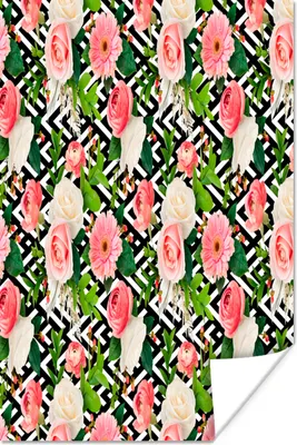 Produktbild von MuchoWow® Poster Blumen - Muster - Rosen - Gerbera 20x30 cm - Papierdruck