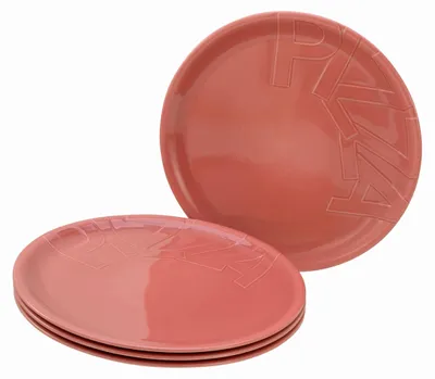 4er-Set Pizzaborde aus Porzellan, rot, Ø 32 cm