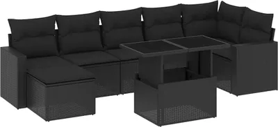 Produktbild von vidaXL 8-tlg. Garten-Sofagarnitur mit Kissen Schwarz Poly Rattan