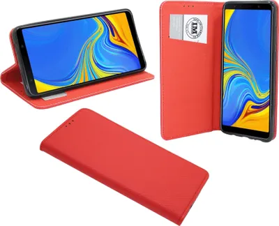 Produktbild von Buch Tasche Smart kompatibel mit Samsung Galaxy A7 2018 (A750F) Handy Hülle Etui Brieftasche Schutzhülle mit Standfunktion, Kartenfach Rot @cofi1453®