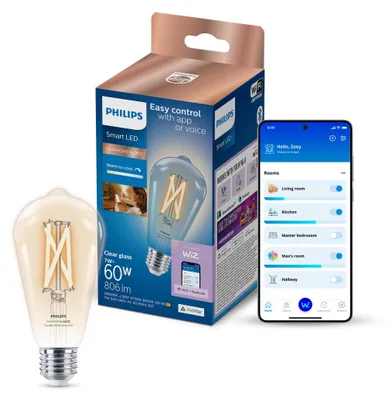 Produktbild von Philips Smarte LED-Filament-Lampe ST64, E27-Sockel, 806 lm, Wi-Fi/Bluetooth, Wi-Fi 4 (802.11n), 802.11b, 802.11g, LED, E27, ST64, 2700 K