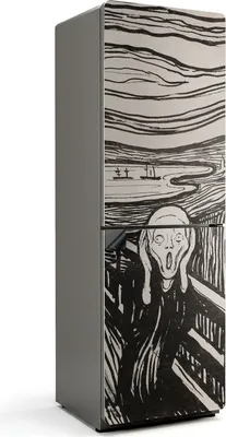 Produktbild von Der Schrei Edvard Munch Linolschnitt – Magnetische Kühlschrank Abdeckung – Dekorfolie magnetisch Küche – Kühlschrank Magnet Deko – selbstklebende Magnettafel – Magnetfolie für Kühlschranktür – 60x180 cm