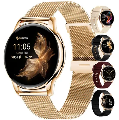 Produktbild von Siltcon® Auréa Smartwatch Damen & Herren Gold – AMOLED – Telefonfunktion – Schrittzähler – Herzfrequenz – 5 Armbänder