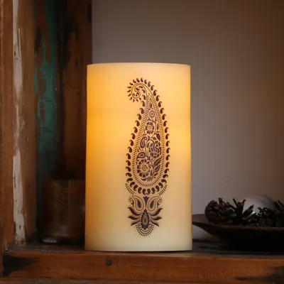Produktbild von XXL LED Kerze Ornament - Echtwachs - flackernde LED - Timer - H: 20cm - D: 12cm - creme