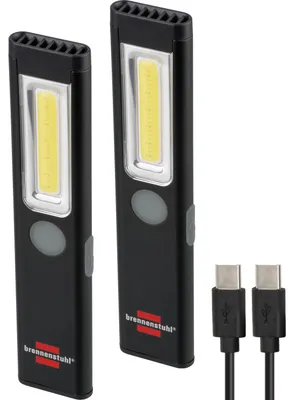 Produktbild von Brennenstuhl LED Akku Handleuchte PL 200 AC Set / 2x LED Taschenlampe mit COB LED (200lm, inkl. 2x USB C-Ladekabel, bis zu 12h Leuchtdauer, Inspektionsleuchte mit Magnet und Clip)