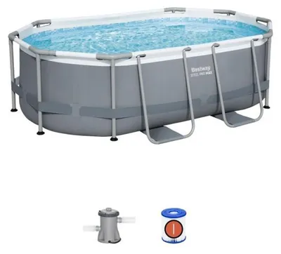 Produktbild von BESTWAY Steel Pro Max Oval Aufstellpool 305 x 200 x 84 cm mit Kartuschenfilter, Tritech Folie, ClickConnect