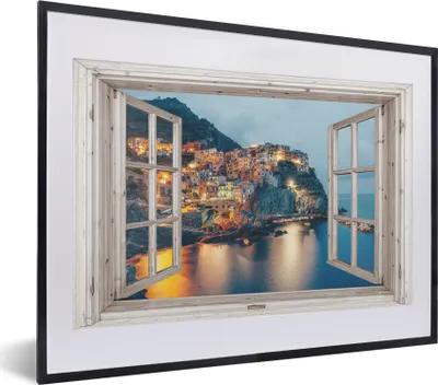 Produktbild von MuchoWow® Gerahmtes Poster Durchblick - Italien - Meer 40x30 cm - Poster mit Schwarzem Bilderrahmen Wandposter Rahmen Foto Bilder - Bilderrahmen - Poster im Rahmen