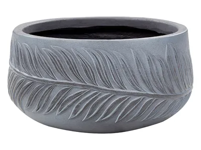 Produktbild von BELIANI Blumentopf Grau Ton und Glasfaser Rund 25 x 25 x 14 cm mit Palmen Muster Anik-Optik Modern Outdoor Garten Indoor Außenbereich Innenbereich