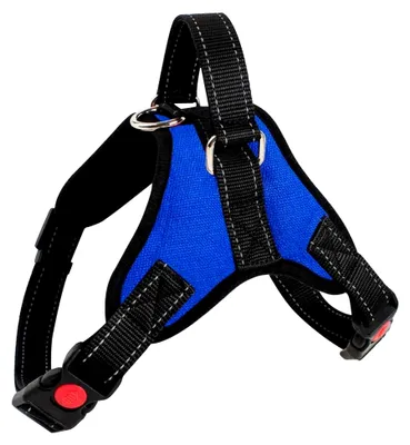 Produktbild von Hundegeschirr für mittelgroße Hunde, reflektierend, weich gepolstert, verstellbares Anti-Zug Brustgeschirr mit Griff und Reflektorstreifen, atmungsaktives No Pull Hundegeschirr, Blau, M