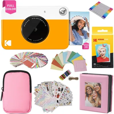 Image de Kit cadeau appareil photo instantané couleur KODAK Printomatic + étui souple + papier Zink 2x3