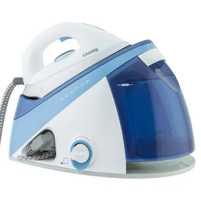 Produktbild von H.Koenig V24 hochdruck Dampfbügelstation / gleichbleibender Dampfausstoß: max 150 g/min / Keramik-Spezialsohle / horizontale und vertikale Dampfstoßfunktion / 5 bar / 1,1 Liter Kapazität / blau