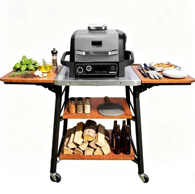 Produktbild von Grillwagen mit Edelstahl-Arbeitsplatte - Mobiler Trolley mit Klappseiten