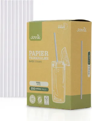 Produktbild von Trinkhalm in Weiß aus Papier , Ø 6 mm / 20 cm, 250 Stück in Pappkarton