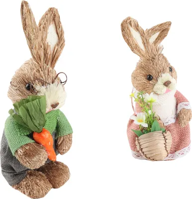 Obrázok produktu pre 2ks Mini slamený zajačik 25cm Roztomilý veľkonočný zajačik pár figúrky pre domáce stolové jarné dekorácie