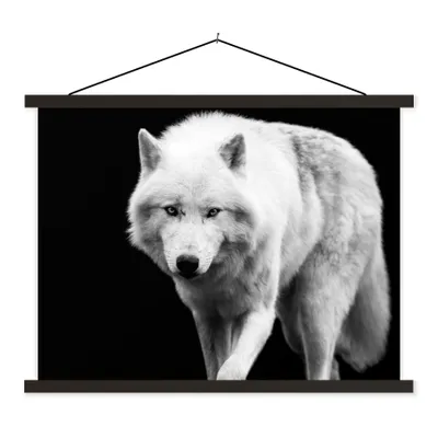 Produktbild von MuchoWow® Textilposter Wolf - Tier - Schwarz - Weiß 150x113 cm mit holzfarbenen Rahmen - Poster
