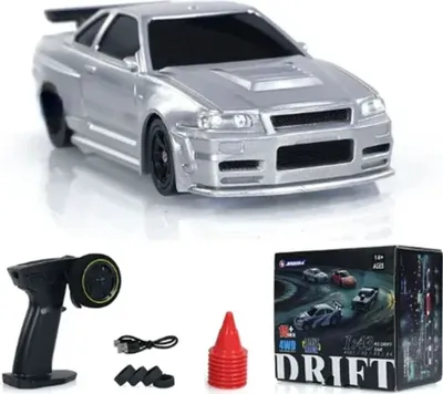 Produktbild von JIABAILE RTR 1/43 2,4G 4WD Drift RC-Auto Mini Race LED-Licht Funksteuerung On-Road-Rennfahrzeugmodell Outdoor Spielzeug Auto, Silber Ohne Gyro