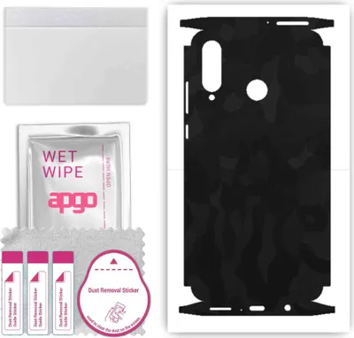 Produktbild von apgo Rückseite + Seiten Schutzfolie, Skin, kompatibel mit Huawei P30 lite New Edition, Hinten Displayschutzfolie aus Vinylfolie, kratzfest, einfache Montage - Schwarzes Tarnmuster