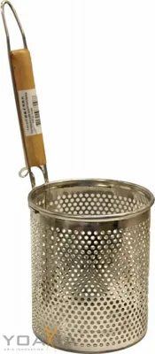 Produktbild von Nudel Skimmer rund Ø 12 cm, Nudelsieb, Eintauchsieb mit flachem Boden, Holzgriff