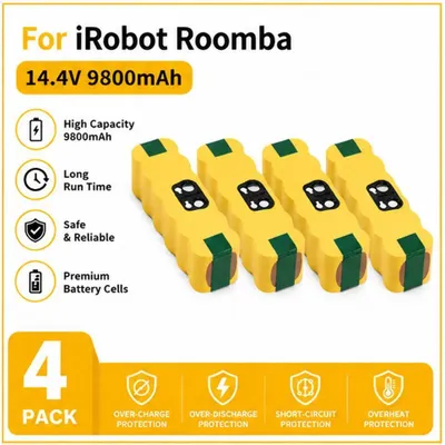 Zdjęcie produktu dla Akumulator do iRobot Roomba - 14,4 V, 9800 mAh, akumulator litowo-jonowy zamienny - kompatybilny z serią Roomba 500, 600, 700, 800, 900 - zestaw 4 sztuk