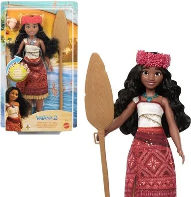 Produktbild von Vaiana Puppe singend Mattel, Disney Prinzessinnen, 5 Artikulationspunkte, mit Blumenkrone und 3 Accessoires, JBT62