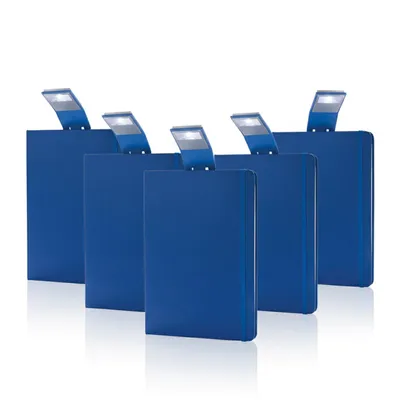 Produktbild von 5x Notizbuch A5 Blau Hardcover mit LED-Lesezeichen Liniert 160 Seiten Notizblock Notizheft