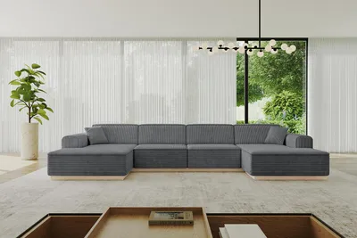 Produktbild von ALTDECOR Ecksofa in U-Form IREA-U2 386x165x80 cm Dunkelgrau Corner Sofa Bett Eckcouch Couch L-Form Wohnlandschaft Cauchsofa