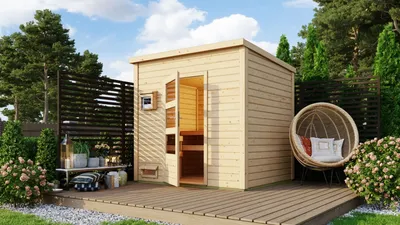 Produktbild von Karibu Saunahaus Außensauna Gartensauna Pepe 2 + 9kw -Ofen und Easy Steuergerät Sparset 196 x 196 cm Farbe: Naturbelassen