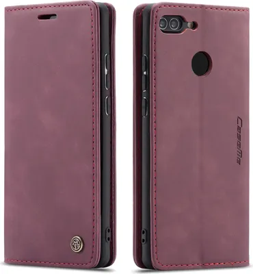 Image de Huawei P Smart Case, RetroPolyuréthaneLeather Case, Card Pockets, Magnetic Closure, Case with Stand Function pour Huawei P Smart rouge