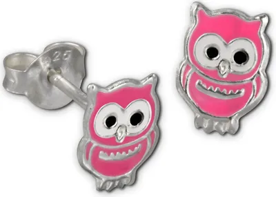 Produktbild von Teenie-Weenie Ohrstecker für Kinder 925 Silber rosa Eule Ohrringe SDO8101P