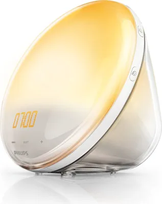 Produktbild von PHILIPS SmartSleep Wake-up Light – Nachttischlampe und Wecker mit USB, Farbige Sonnenaufgangssimulation, 20 Helligkeitseinstellungen, 7 natürliche Wecktöne, Mitternacht-Lichtfunktion, Modell HF3532-01