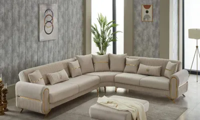 Produktbild von Wohnzimmer Sofa Polstersofa Ecksofa L form Stoffsofa Beige Couch Eck