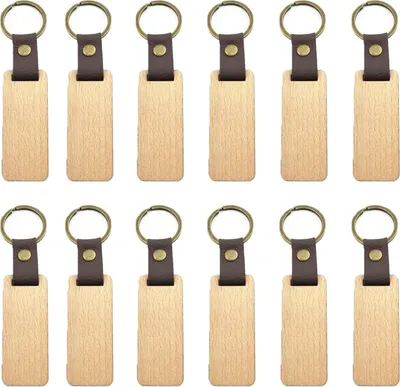Produktbild von 12 Stück Holz Schlüsselanhänger Rohlinge Blanko zum Gravieren DIY