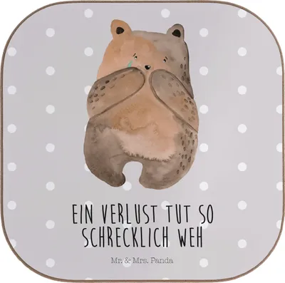 Produktbild von Mr. & Mrs. Panda Tassenuntersetzer Bär Verlust - Grau Pastell - Geschenk, Coaster, Teddy, Tischuntersetzer, unterleger, Untersetzer für Gläser, gläseruntersetzer