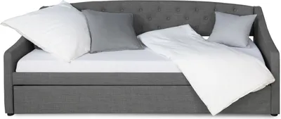 Obrázok produktu pre Homestyle4u Denná posteľ Čalúnená posteľ 90x200 cm s podnožou Rozkladacia pohovka Posteľ pre hostí Rozkladacia posteľ sivá