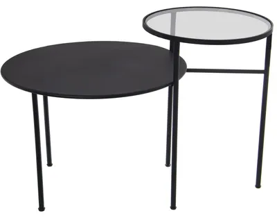 Runder Beistelltisch, 2 Ebenen, Metall/Glas, Schwarz, 72x46x66 cm