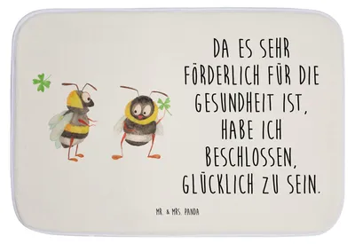 Produktbild von Mr. & Mrs. Panda Badteppich Hummeln Kleeblatt - Weiß - Geschenk, Badezimmerteppich, glücklich sein, Spruch Positiv, Lustige Sprüche, Badvorleger, Fröhlich, Biene, Hummel